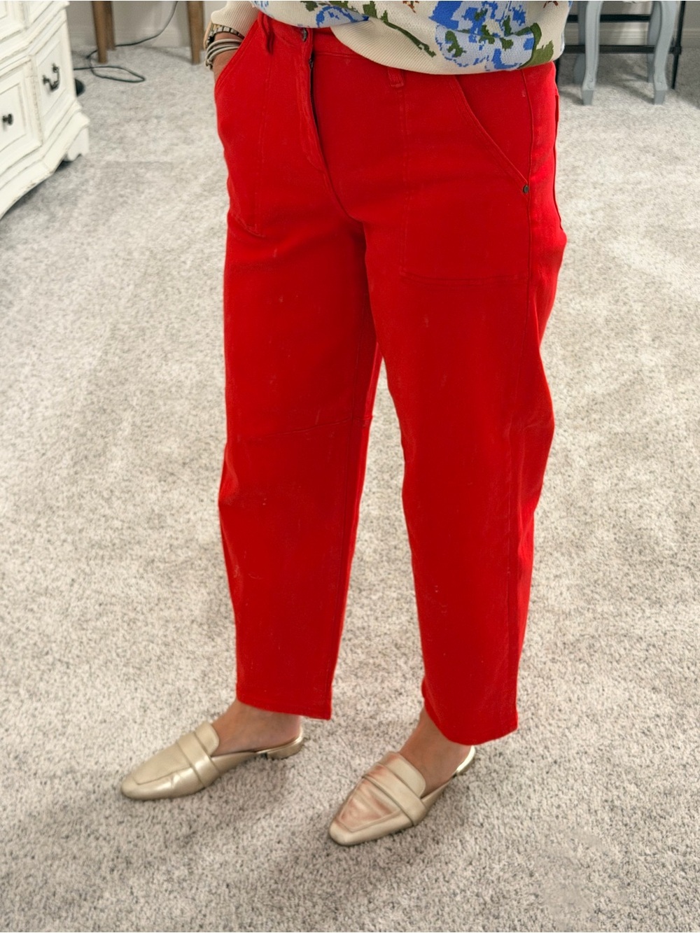 Risen red high rise barrel leg jeans